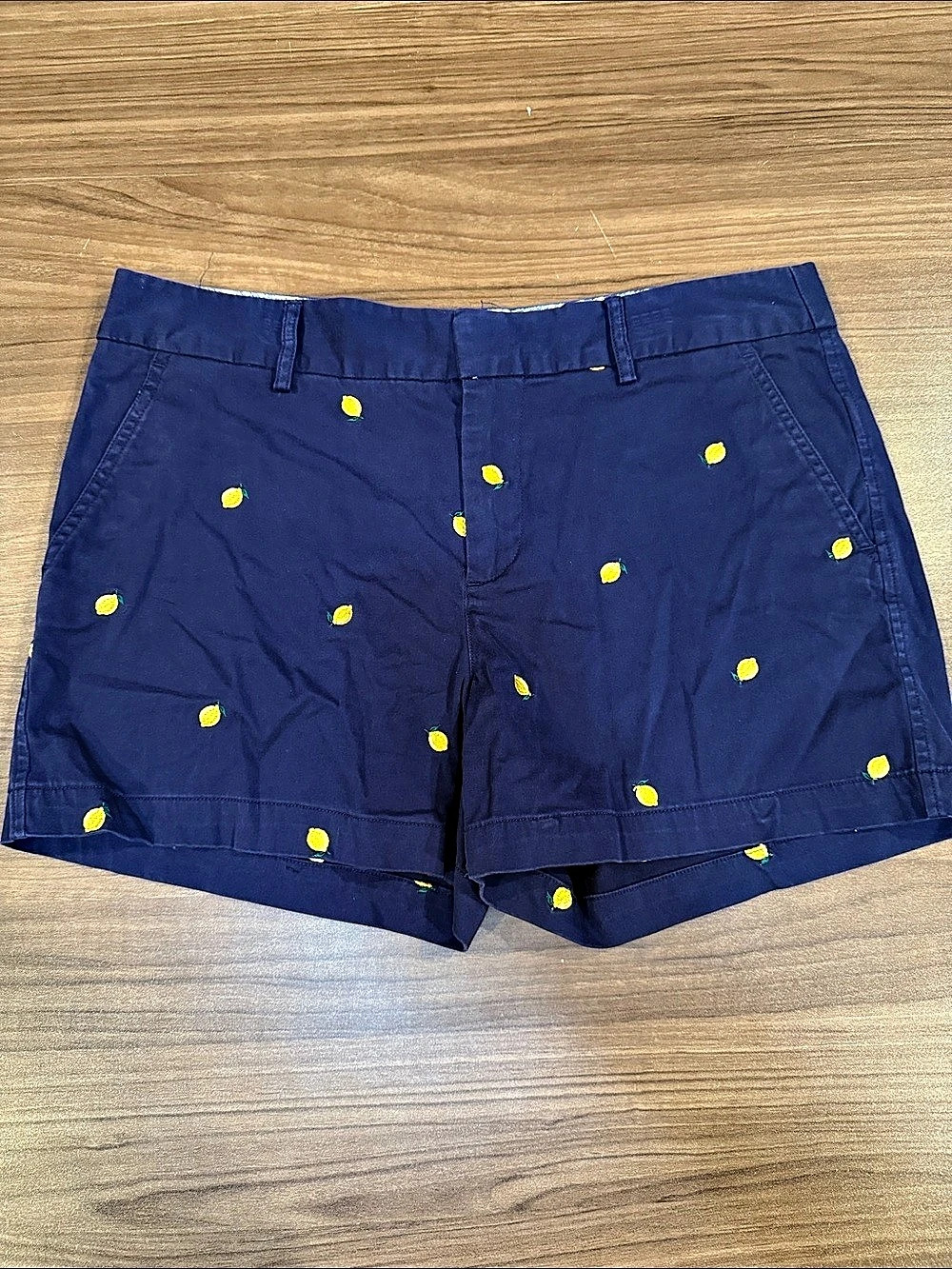Jones New York Navy Embroidered Lemon Chino Shorts Size 8